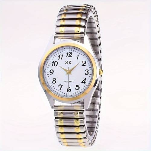 vintage round dial quartz wristwatch for women classic elastic band alloy case non battery operated with pointer