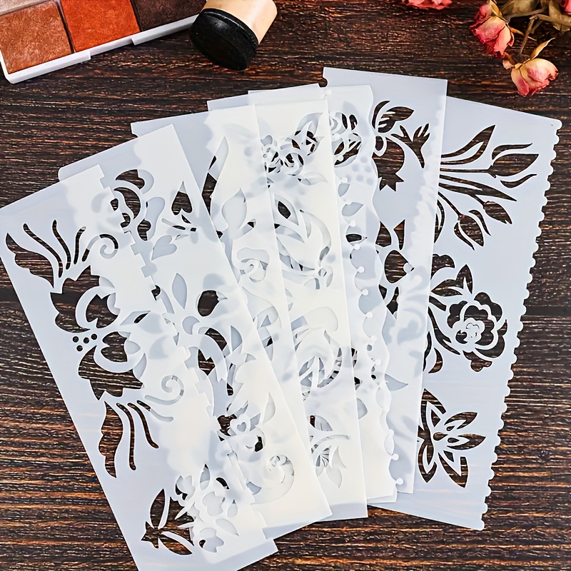 

8pcs Flower And Template Set For Diy Crafts, Scrapbooks, And Diaries - Plastic Hollow Lace Template