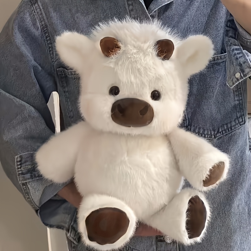 40cm/15.74in Kawaii Highland Cow Stuffed Animal Soft Plush Toy Cute Pink White Light Brown Highland Cow Plush Toy Perfect Valentine's Day, Easter Or Birthday Gift For Girls