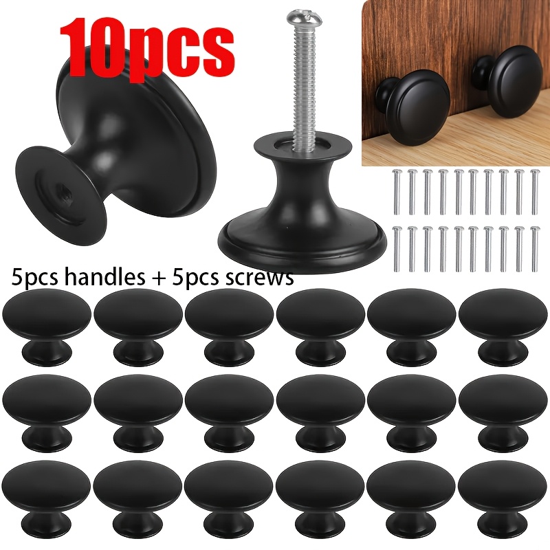 TEMU 10pcs (5pcs Knobs And 5pcs Screws) Round Alloy Handles With Screws Set 5pcs Round Cabinet Knobs With 5pcs Screws, Suitable For Kitchen, Bathroom