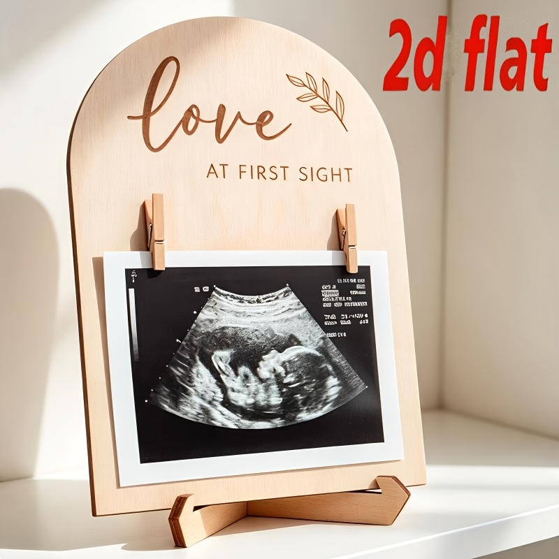 TEMU 2D-Flach, 2D-Flach/. Liebe auf den ersten Holz-Ultraschall-Fotorahmen, ohne Sockelständer, Andenkenhalter für fetalen Ultraschall, Geschenk zur