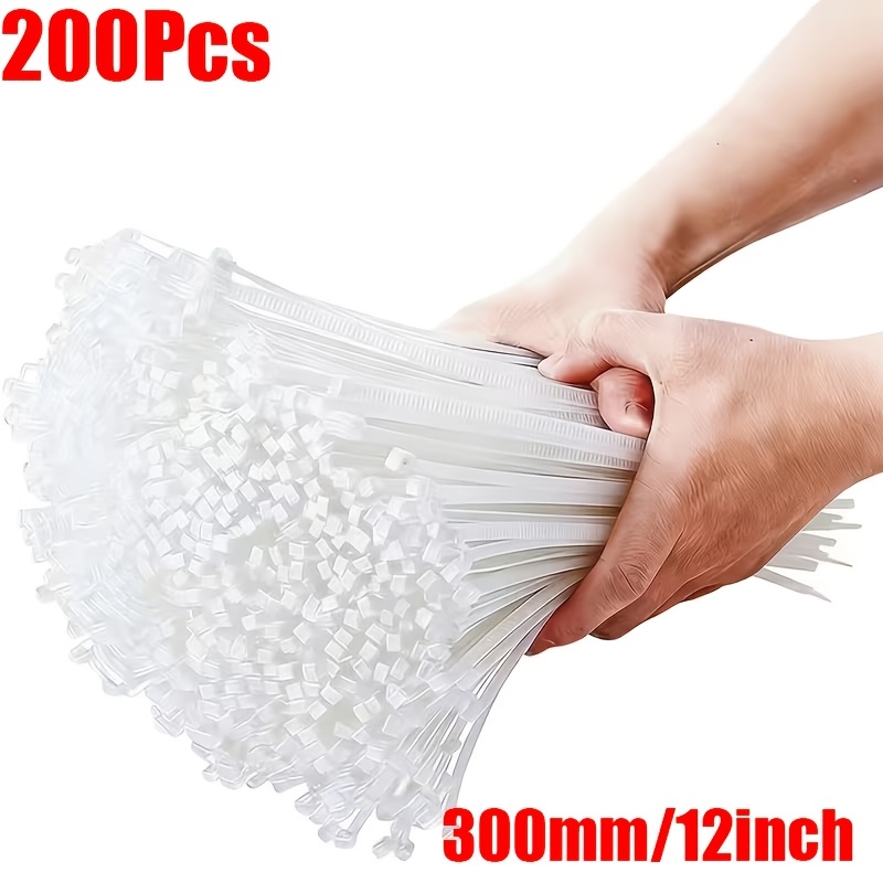 TEMU 200-pack 12-inch White Plastic Self-locking Nylon Cable Ties, Suitable For Electronic Equipment Installation And Finishing, Home, Office,