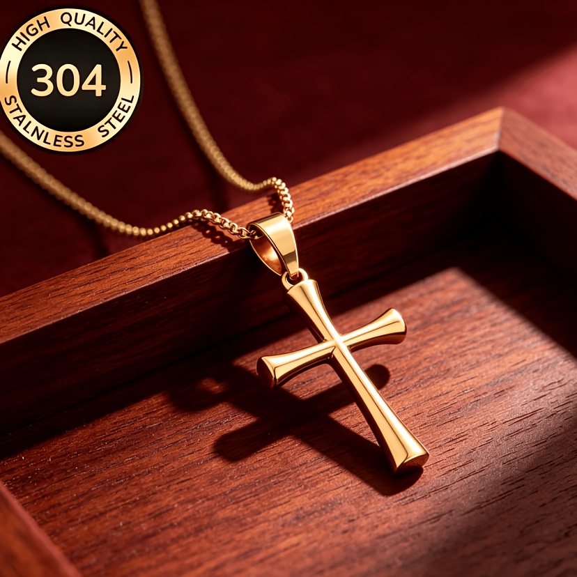 Unisex 304 Stainless Steel Cylindrical Cross Pendant Necklace