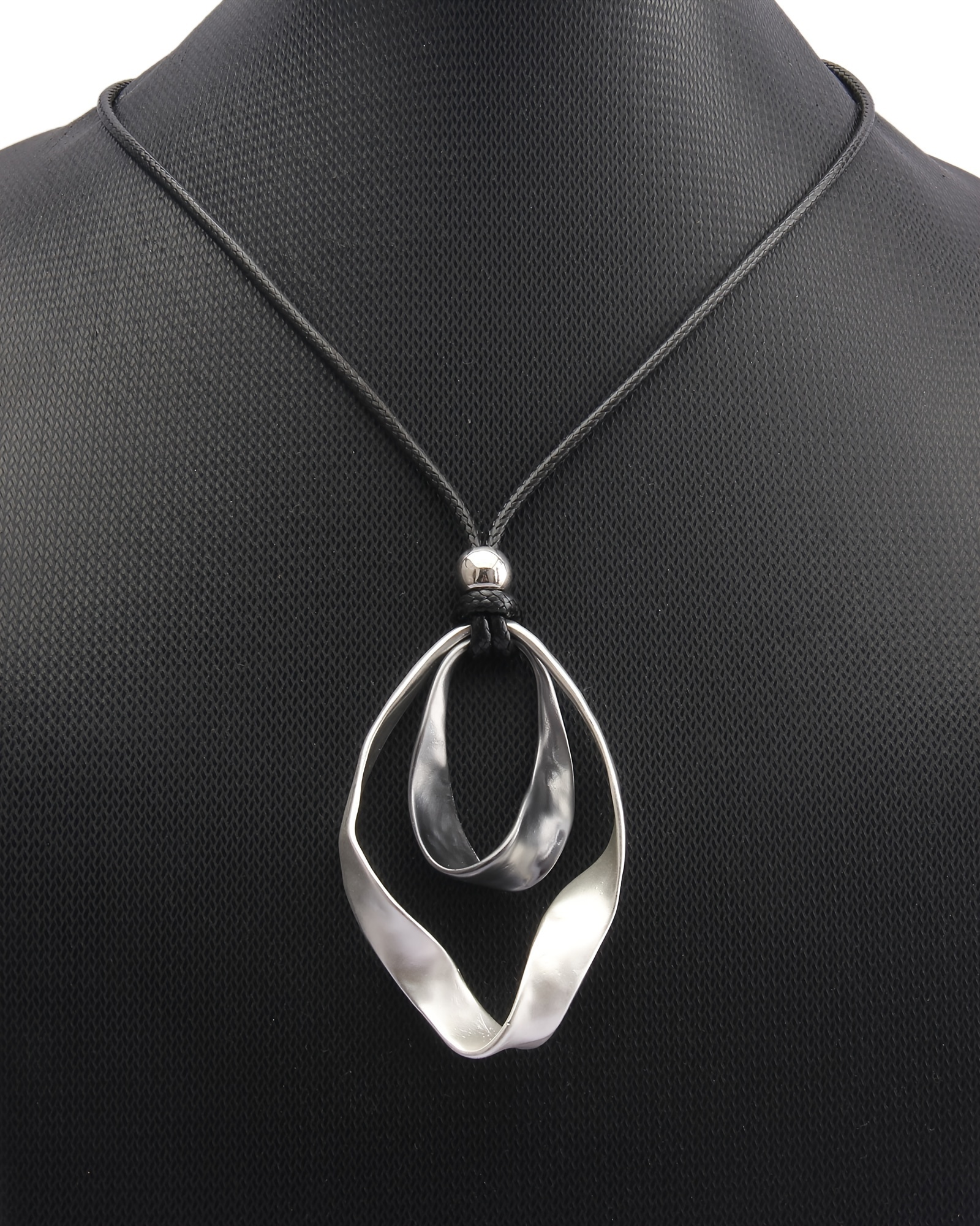 1pc elegant twisted teardrop pendant necklace for women alloy with wide   simple black cord long chain romantic gift for girlfriend statement jewelry accessory details 3