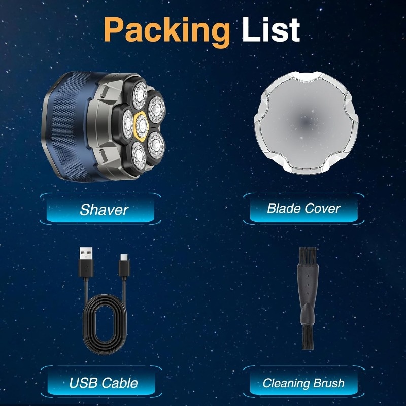 Bald Head Essential, Six-blade Magnetic Levitation, Closer to The Skin, Digital Display Of Battery Power, High-power Rotation Without Jamming, Easy to Wash And Maintain, Electric Shaver.