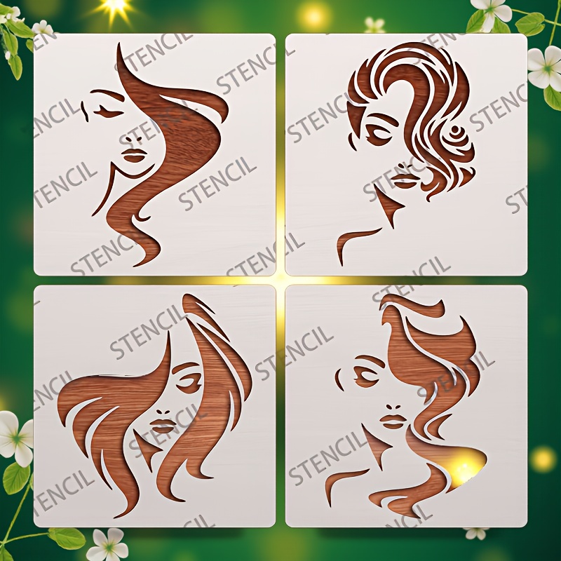 Image of 4pcs Modern Female Portrait Stencil Set - Reusable And Washable 6-inch Painting Templates, Suitable For Diy Crafts, Home Decor, Wall Art, Window Decoration, Canvas Painting, Etc
