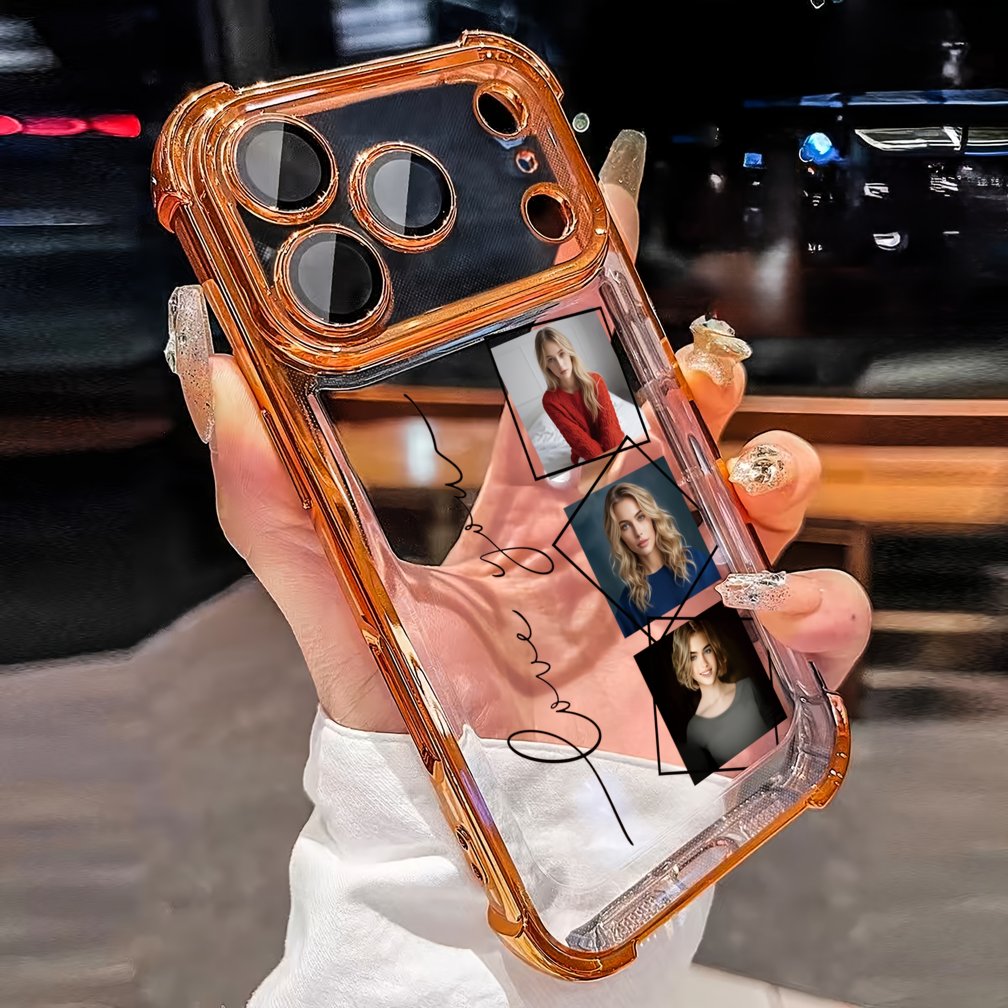 TEMU Phone Case: Personalized Transparent Electroplate Phone Cases Custom Family/couple/pet Personal Portrait Photo Tpu Shockproof Compatible With