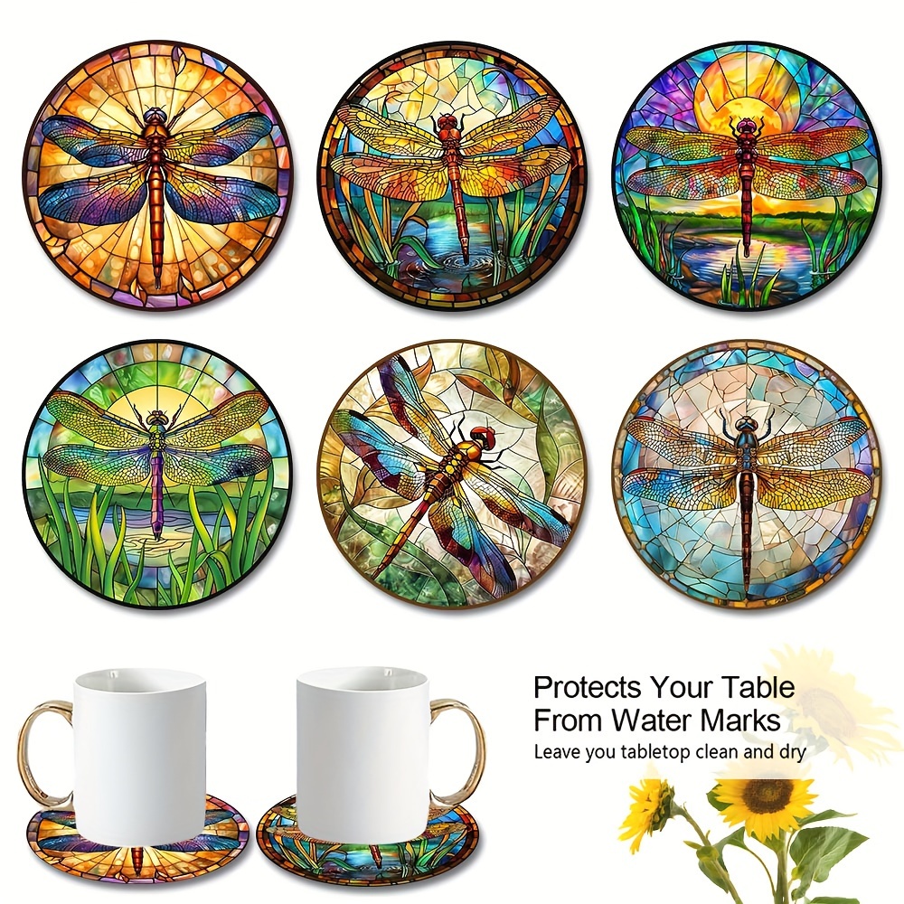 

A Set Of 6 Dragonfly Cork Coasters