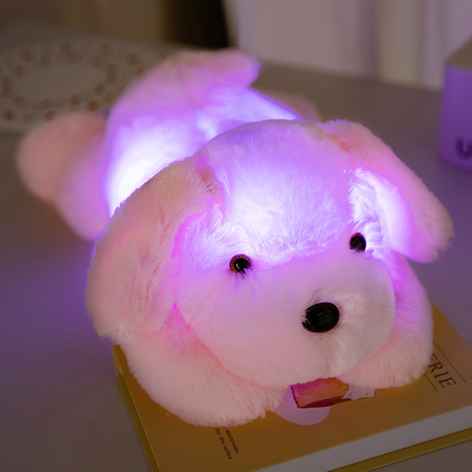 Akkun LED Light-Up Pink Puppy Dog, Soft Plush Stuffed Animal with Colorful Night Light Glow - Polyester Blend, Perfect Gift for Kids on Christmas, Birthday, Valentine's Day