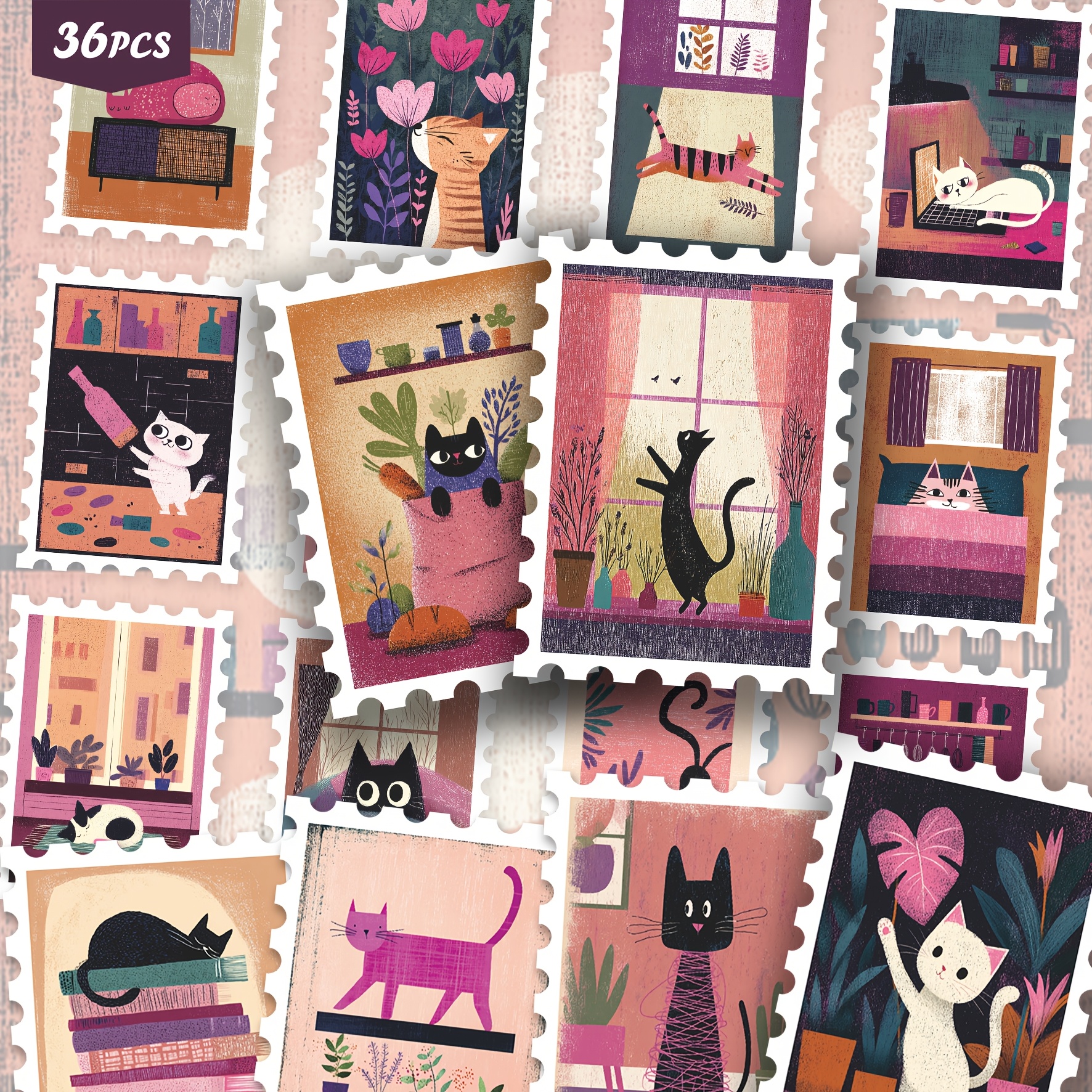 TEMU 36 adesivi accoglienti adatti per diari, agende e scrapbooking - Simpatici di gattini estetici rosa e viola con decorazione gatto da interno,