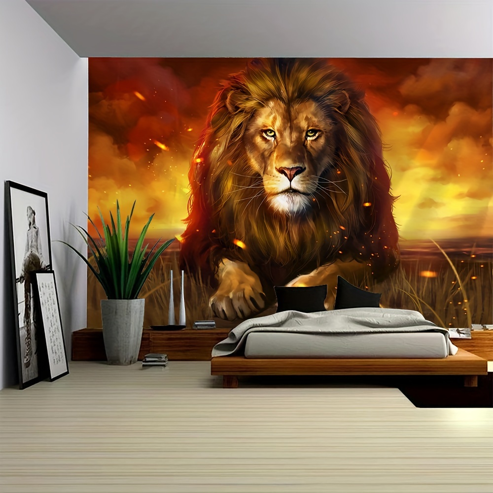 

Lion Tapestry Wall Hanging - 100% Polyester Animal Print Decor For Living Room, Bedroom, Office - Woven Indoor Tapestry With Free Installation Package - Machine Washable