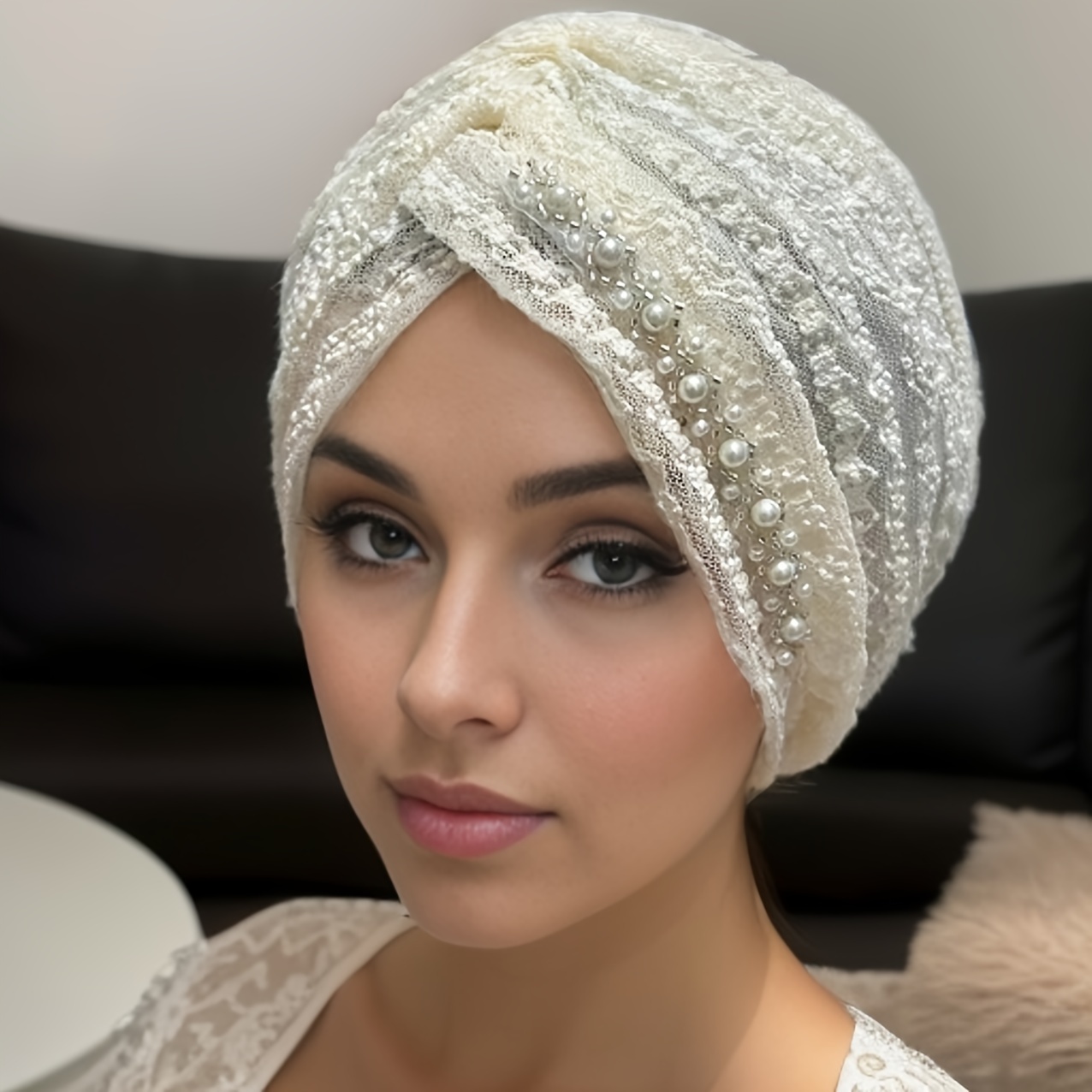 TEMU 【商品名】ト チェーン装飾 レディース ヘアハット、ガーゼ素材 軽くて通気性抜群、ムスリム レディース ラマダン ヘッドハット、普段使いに着用可能、白髪を隠す