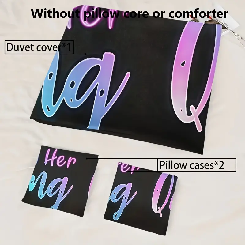 3pcs couple duvet cover set soft high definition black with colorful text breathable polyester perfect gift for machine washable 1 duvet cover 2 pillowcases no insert Product details 8
