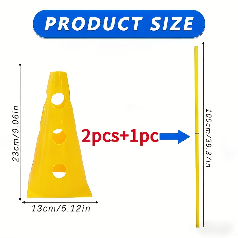 TEMU 3pcs Set: 23cm Perforated Marker Cones + 1m Marker Pole, Suitable For Soccer Agility Training, Pet Training, And Sports Training Equipment