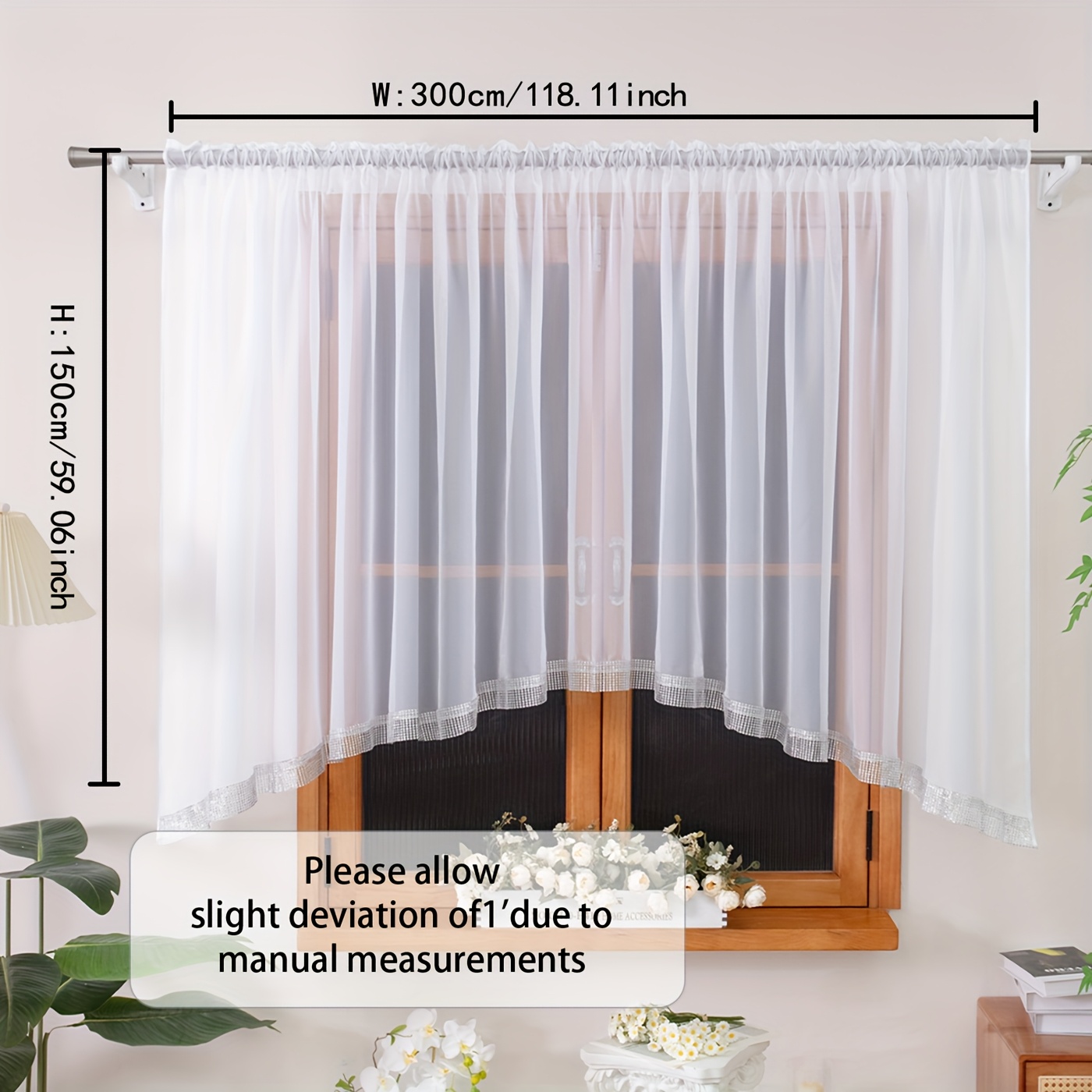 Image of Flying 1set Pleated Lace Line Diamond Chiffon Curtain Bedroom Living Room Curtain Window Decoration