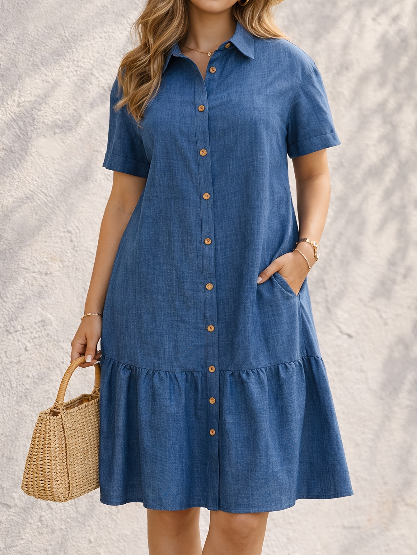 midi denim dresses for older ladies | Casual Denim Midi Dresses and a full circle skirt for timeless style Plus Size - Plus Size