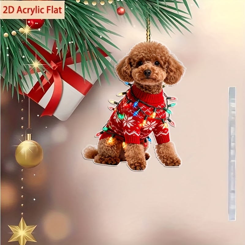 TEMU 2d Flat, 1pc Wearing Red Sweater Christmas Theme Ornament, Fashion Styles , Acrylic Material | Suitable For Christmas Tree, Home, Office,