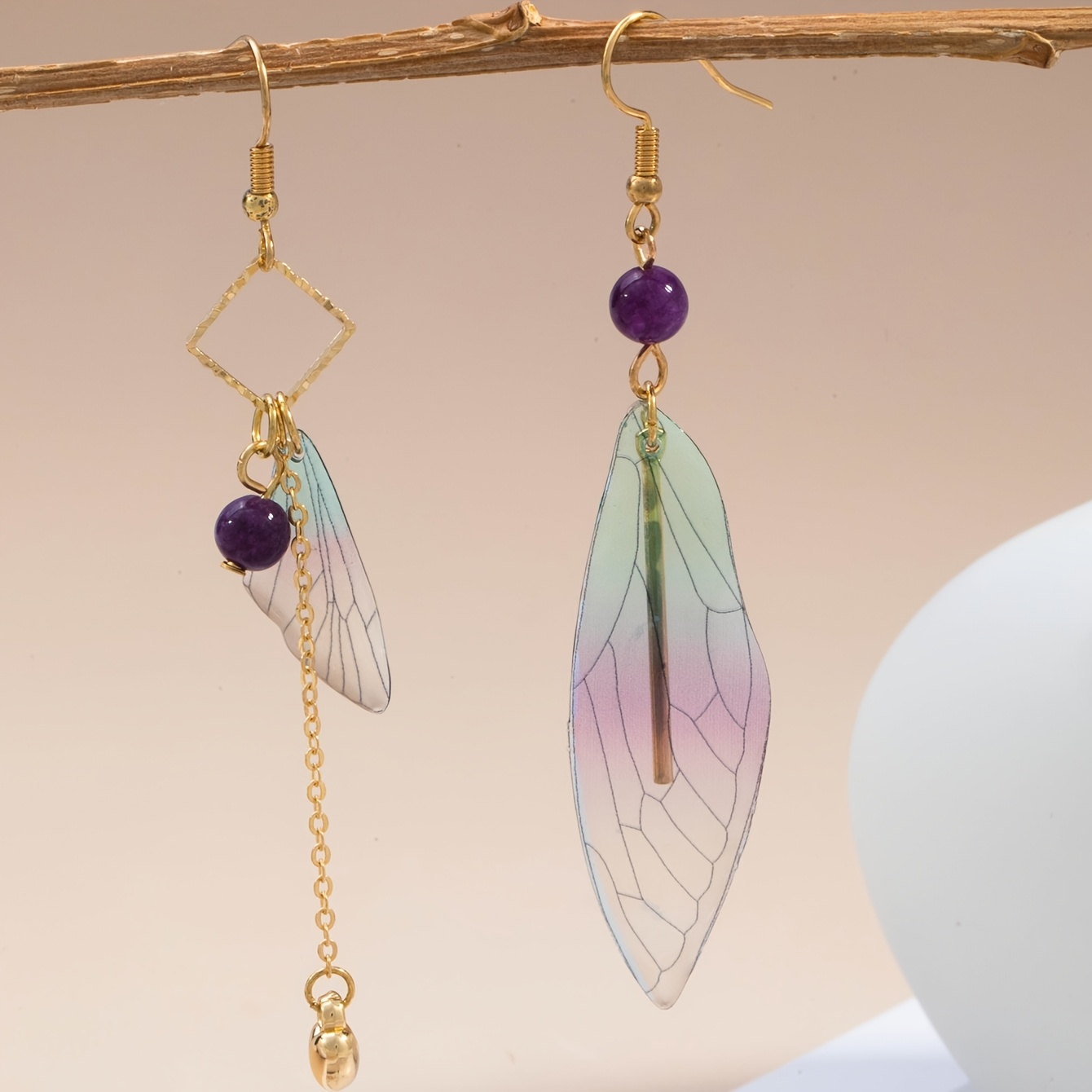 TEMU A Summer Fashion Gradient Wing Women's Earring With Contrasting Asymmetrical Earrings Suitable For Outdoor Play, Picnicking, Beach Vacation