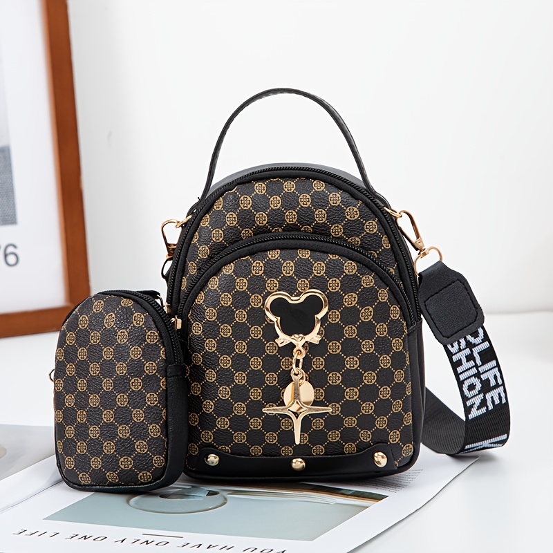 TEMU 2026 Fashionable Minimalist Crossbody Bag With Letter-print Shoulder Strap And Polka - 2pcs Set, Perfect For