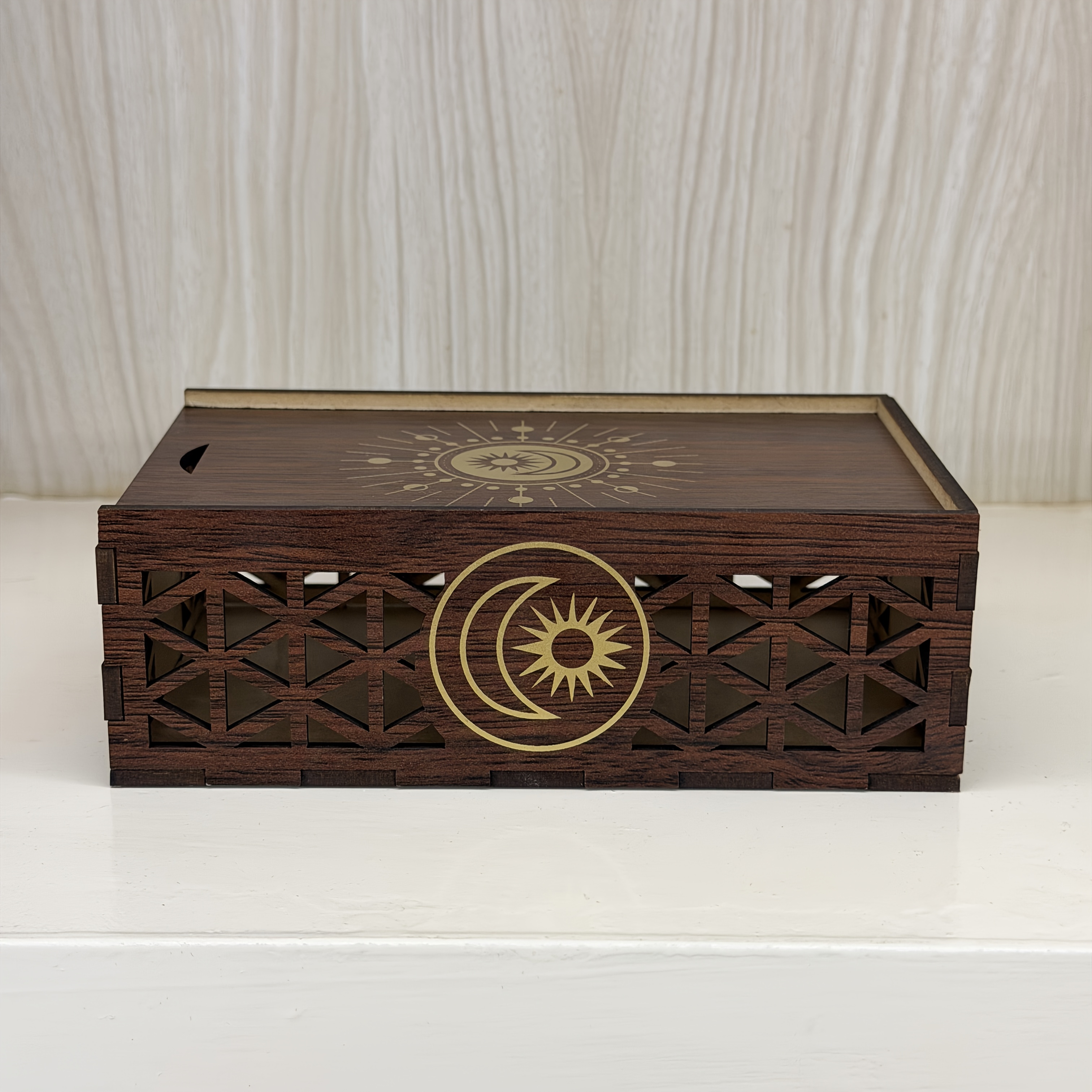 Star Sun Totem Wooden Storage Box, Retro Design