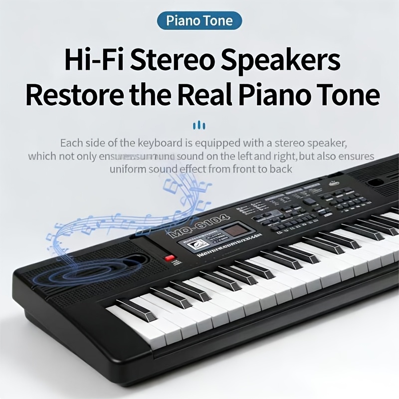 Popular Choice: 61-Key Multifunctional Electronic Piano, with 6 Preset Demo Songs, 16 Tones, 10 Rhythms, 8 Percussion Instruments, 2 Learning Functions, Sound Effect Control, Recording, Programming, Chords, Insert, Volume, Tempo, Digital Display