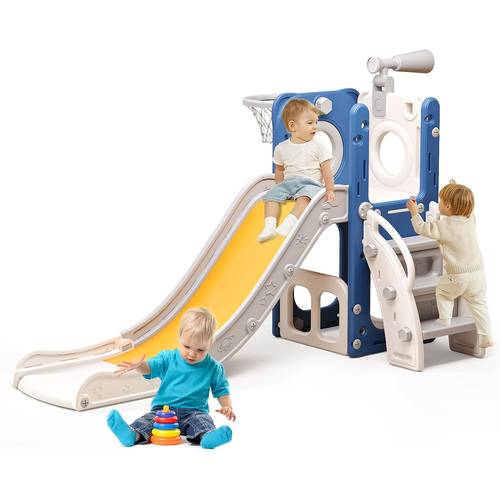 6 In 1 Toddler Playset With Slide, Toddler Slide, Slide For Kids With Basketball Hoop, Ball, , Kids Slide Toddler Playground Toddler Slide Indoor Outdoor Toys