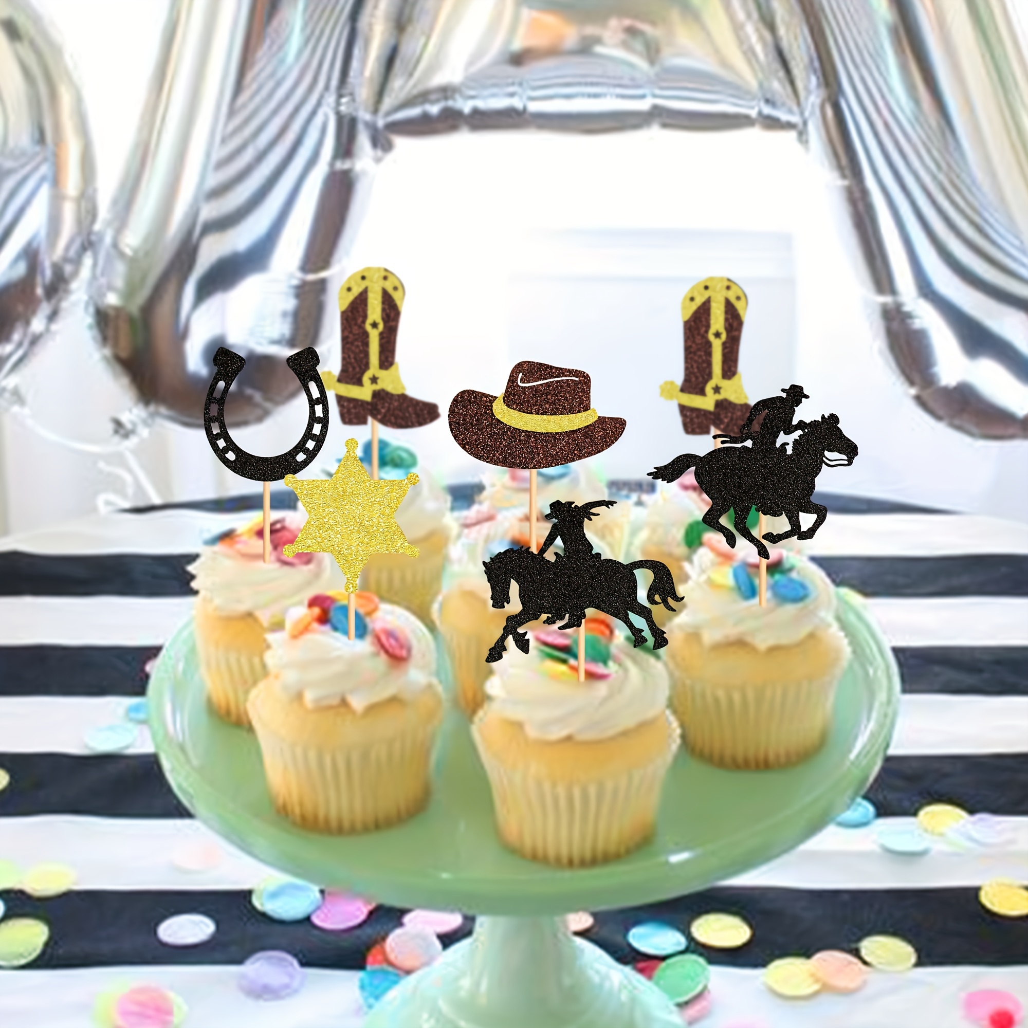 60 Pieces Cowgirl Hat And Boot Cupcake Toppers - Western Theme Party Favors Supplies Cowgirl
