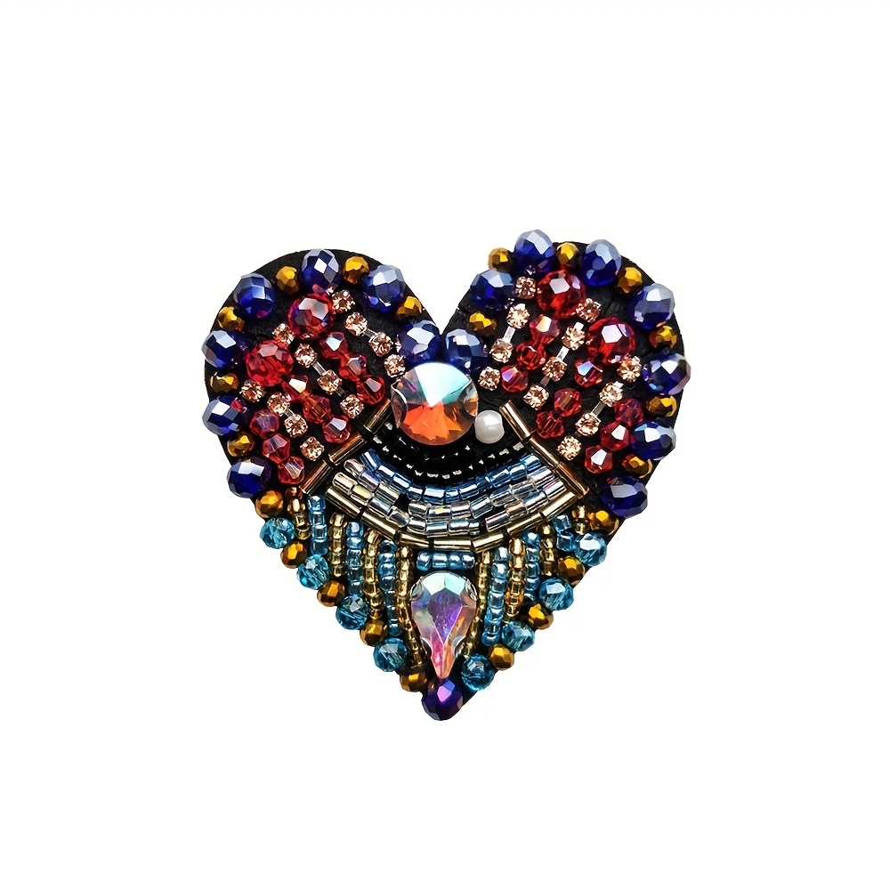 TEMU Handmade Beaded Evil Eye Decorative Fabric Patches, Three-dimensional Heart Patches For Western-style Clothing, Sewing Appliqués For Garments,