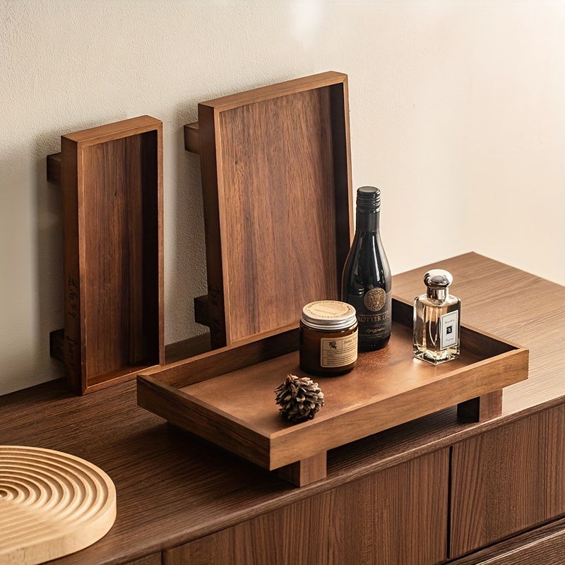 TEMU Bandeja de baño de madera natural, para guardar artículos de tocador, joyas, utensilios de cocina y almacenamiento exterior. Estilo bohemio,