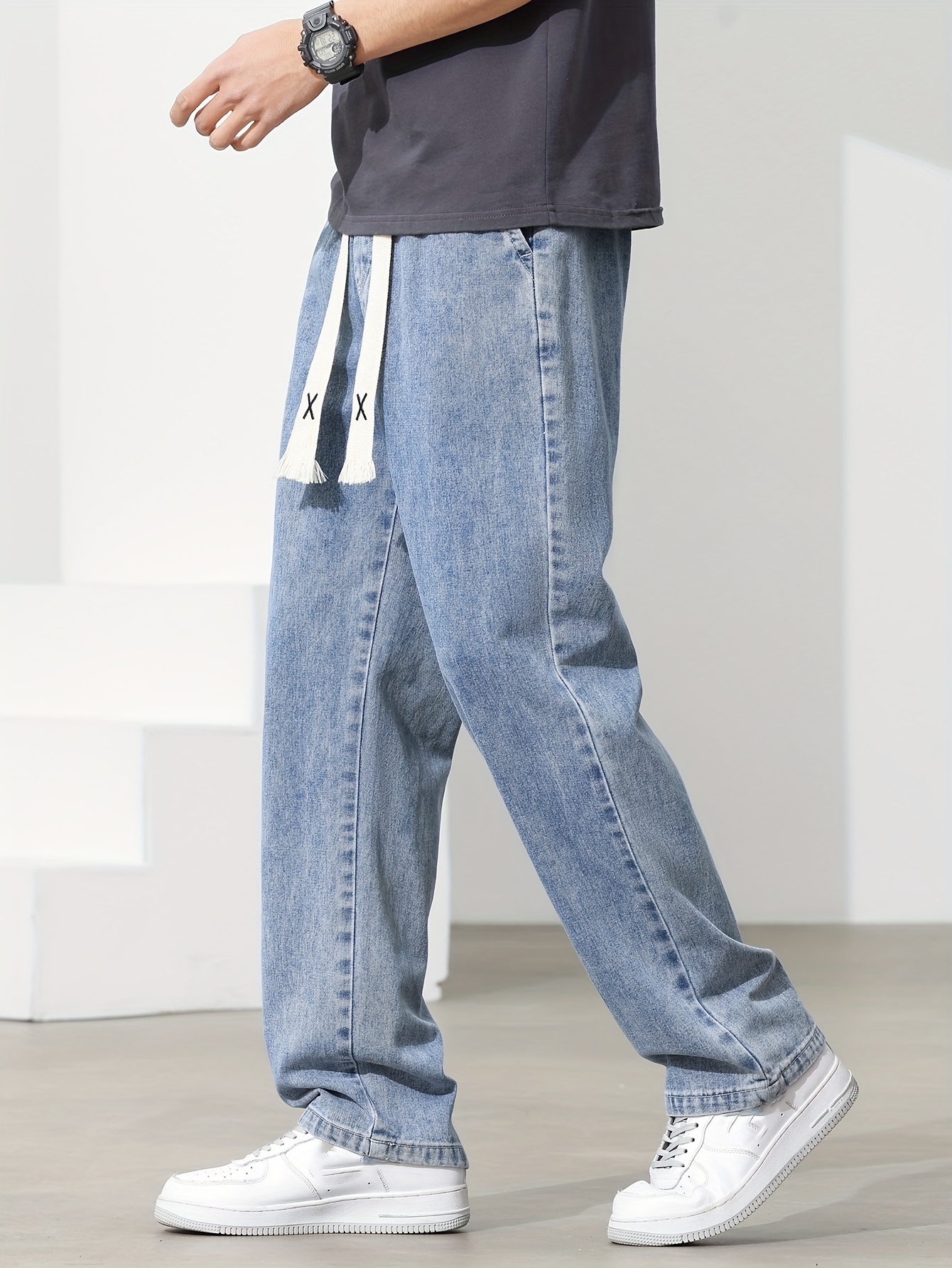 mens lightweight summer denim jeans casual loose fit Temu Morocco