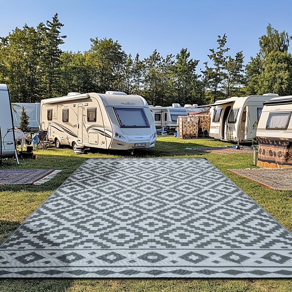 Image of Large Outdoor Rug | Grey Garden Rugs, Modern Large Area Rugs For Patios, Suitable For Camping, Picnic, Rv, Backyard, Balcony, Tent - Polypropylene, Machine Made By Xfrog
