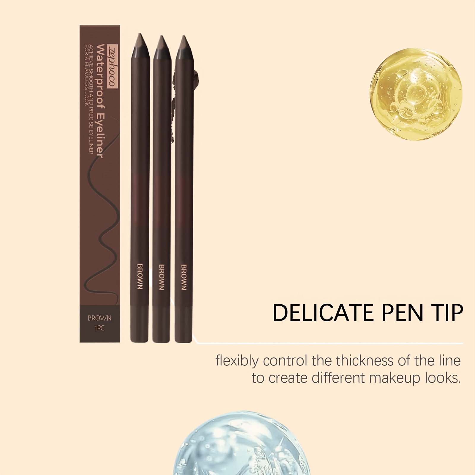 3pcs brown eyeliner pen eye makeup product water resistant and non fading smooth and flowing eyeliner gel pen suitable for application makeup suitable for performances parties travel or commuting Product details 3