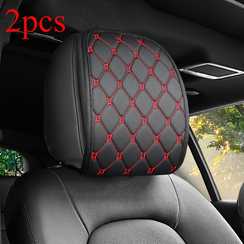 Image of Pu Leather Seat Headrest Cover Set, Embroidered Star Pattern, Sponge Filled, Interior Protection
