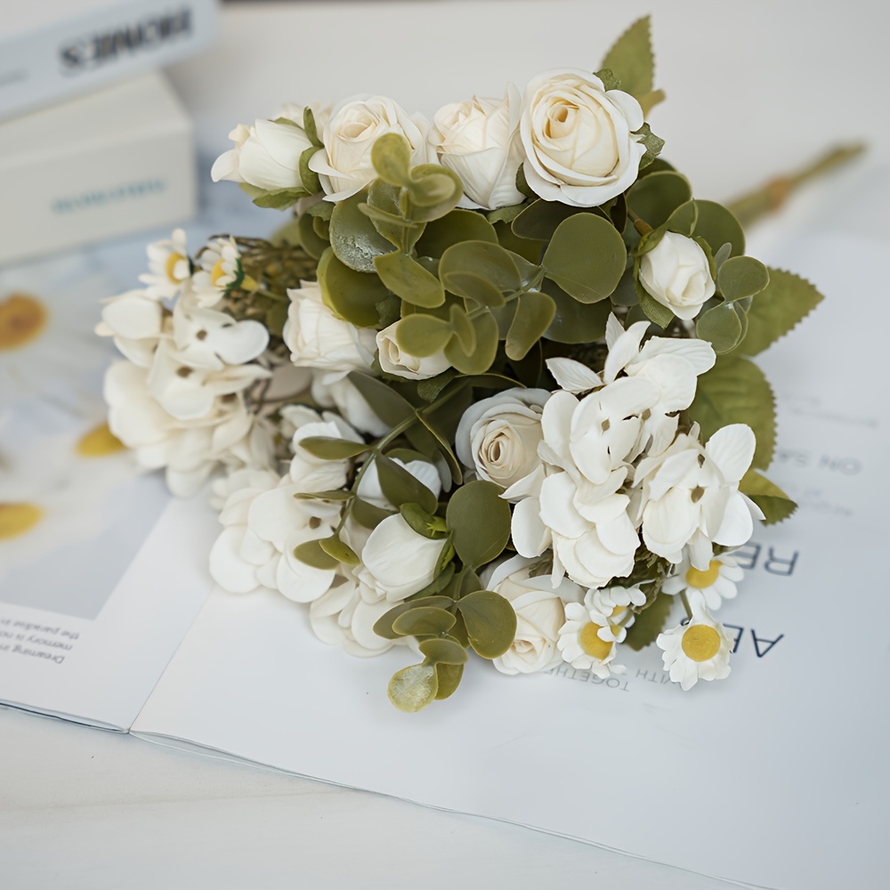 Flores de margaritas artificiales blancas para exteriores, flor