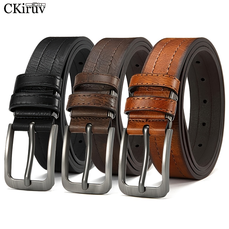 3pcs Retro Belt Set For Men And Women, High-quality Pu. Square Alloy , Retro, Suitable For Jeans And Formal Pants, Suitable For , Fashion Enthusiasts, Daily, Golf, Holiday Gift