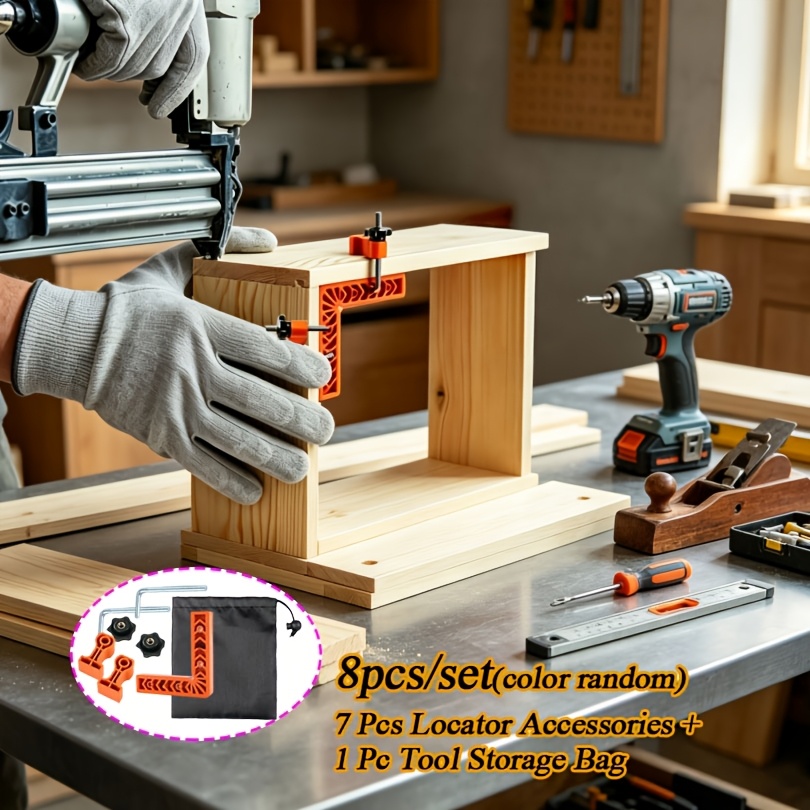 TEMU 8pcs Set, 7pcs 90-degree Adjustable Right Angle Brackets And 1pc Storage Bag - Heavy-duty Reusable Plastic Corner Braces, Precise And Complete