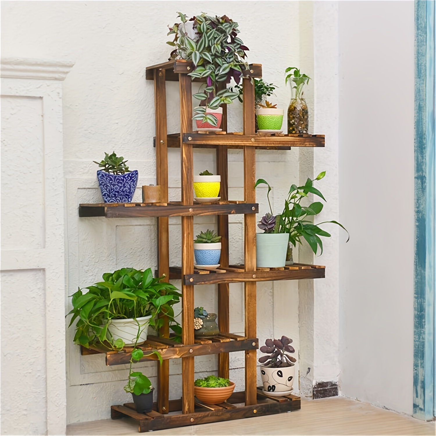TEMU 6 Tier Plant Shelves Flower Shelf, Wooden Plant Stand Indoor Outdoor Plant Rack Flower Pot Stand Balcony Plant Display Stand
