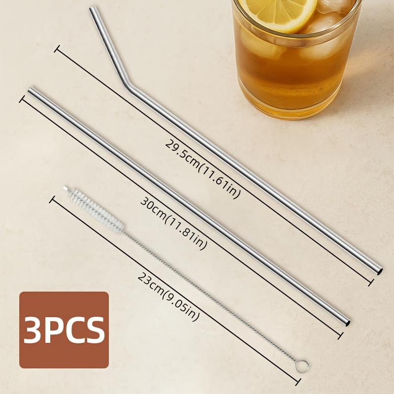 TEMU 3pcs Reusable Straws, , Stainless Steel Straws, Replacement Straws, 30cm Extra Long Straw Set - Includes Straight Straws, Bent Straws, And Straw
