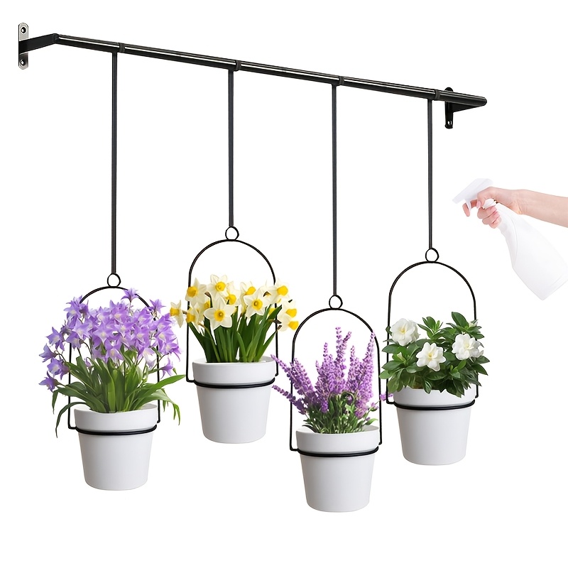 TEMU 1 Set Expandable And Slide-out Kitchen Rack With 4 Flower Pots - Adjustable Width (11.8"-18.1") Metal Frame And Plastic Pots, Indoor/outdoor