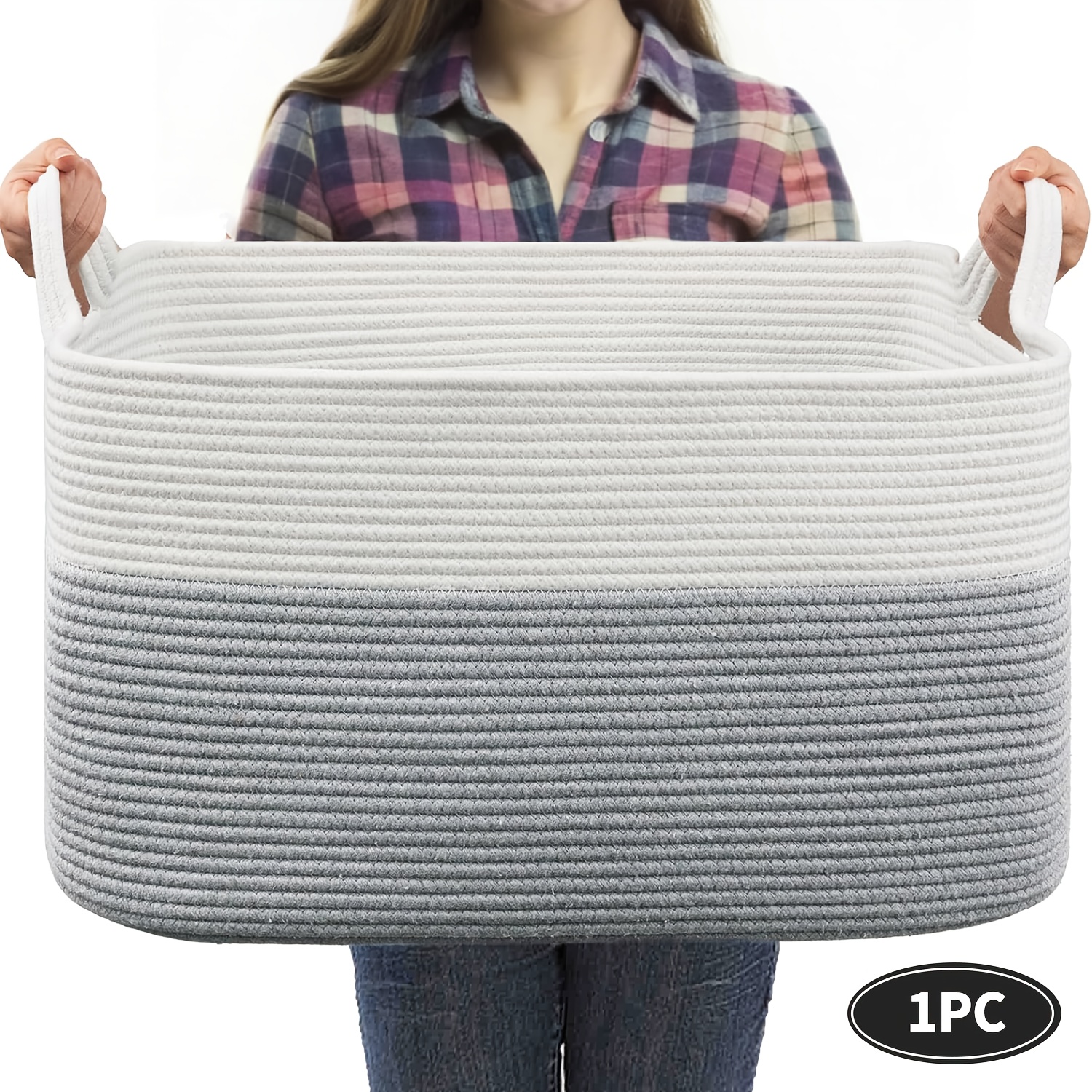 1pc large capacity woven storage basket with sturdy handles heavy duty open top cube organizer for laundry books durable fabric construction space saving floor standing design ideal for home shelves nursery office shelf baskets