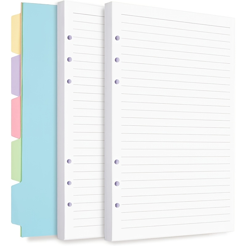 TEMU A6 Ring Binder Planner Inner Pages - Budget Planner, Diary And Notebook, 6-hole Ring Inner Pages, 5 Colors Random Ring Dividers And 2 Lined Ring