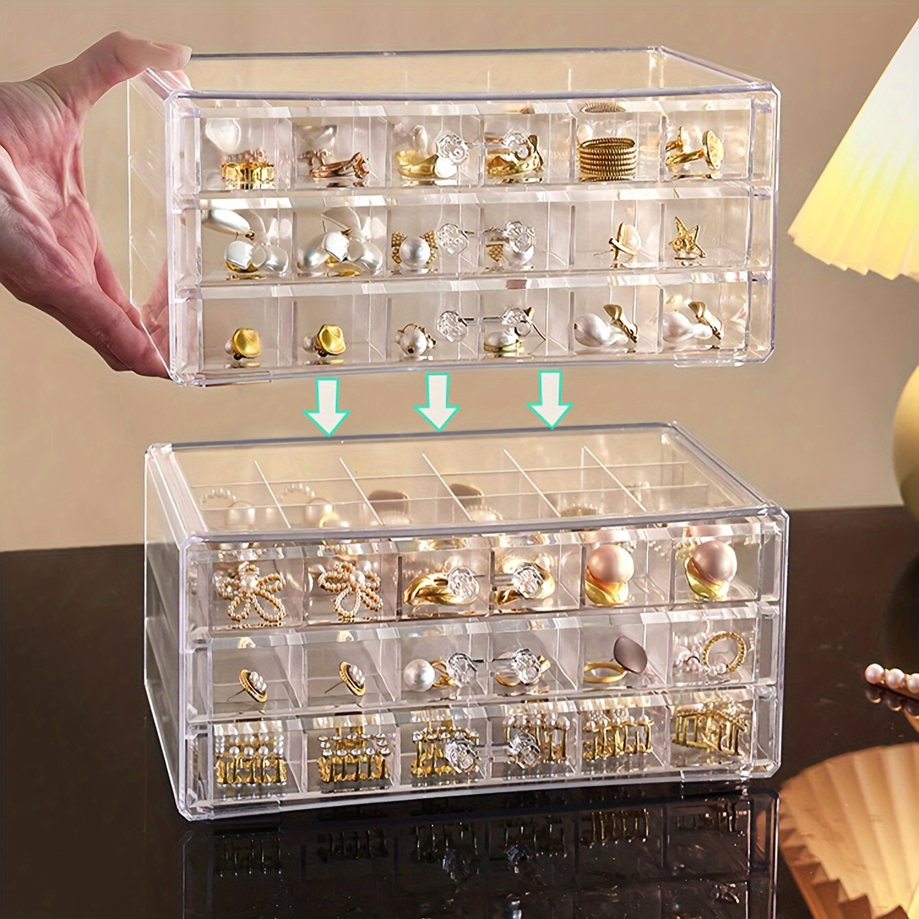 

1pc 3-tier Jewelry Organizer Box, Classic Style Plastic Storage For Earrings, Necklaces & Rings, Display Case With Drawers