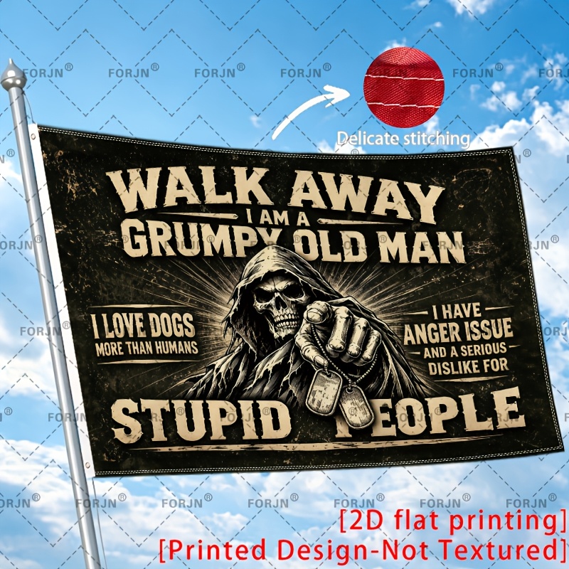 TEMU 2d Flat - 2d Flat - Single Large Flag Old Man Reaper Dog Lover Vintage Grunge (3) 2d Flat Print Festival Design, Single-sided, 2 Hanging Rings,
