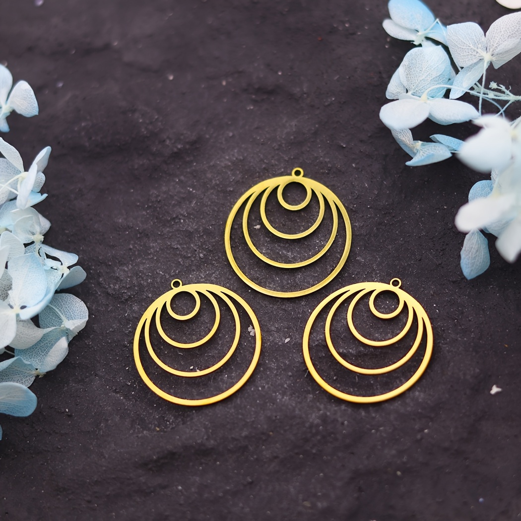 3pcs Stainless Steel Charms Simple Geometric Round Circle Earrings Pendant Making Minimalist Style Necklace Accessories