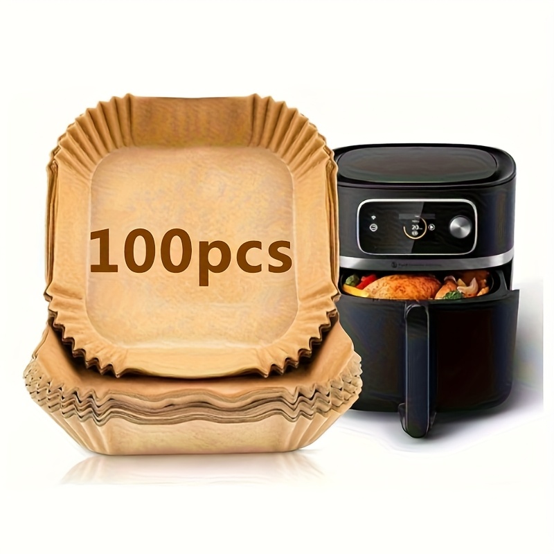 E-shop 50/100/200 Stück Heißluftfritteuse-Einsätze – 8-Zoll ungebleichte quadratische Backpapiermatten, ölbeständig, antihaftbeschichtet & mit