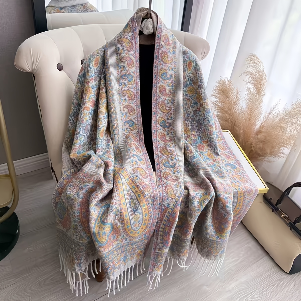 TEMU New Paisley Scarf Bohemian Style Tassel Shawl Fashion Warm Large Scarf Women's Carnival