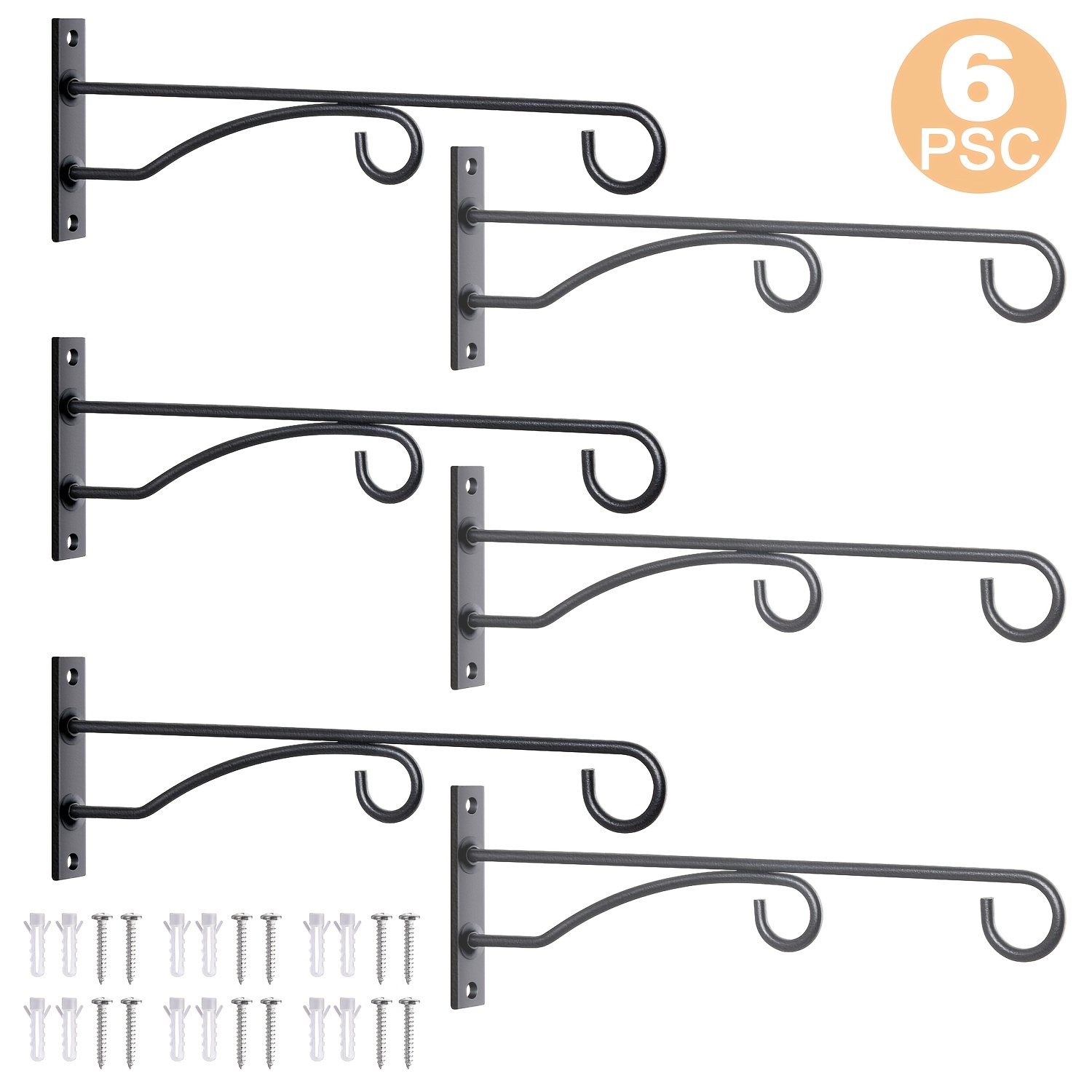TEMU 6pcs Wall-mounted Bracket Set With Sturdy Metal Hooks, Suitable For Plants, Featuring A Retro Style. Ideal For Indoor And Outdoor Use, Perfect