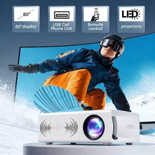 movie projector supports 1080p 2026 new upgrade built in speakers quick focusing led projector suitable for home theater bedroom compatible with devices entertainment activities football game viewing native 240p