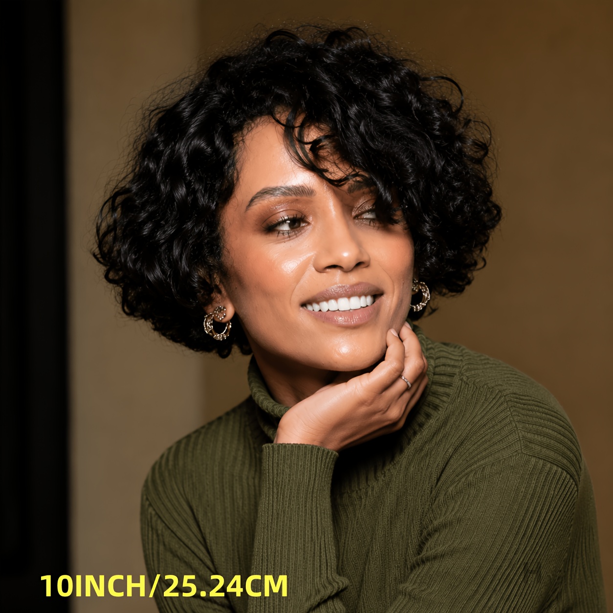 10-inch Human Hair Wigs With Brazilian Kinky Curls, Short Glueless Wig In , Brazilian Wig With T-part Hairline For Natural Look For Daily And Holiday Use
