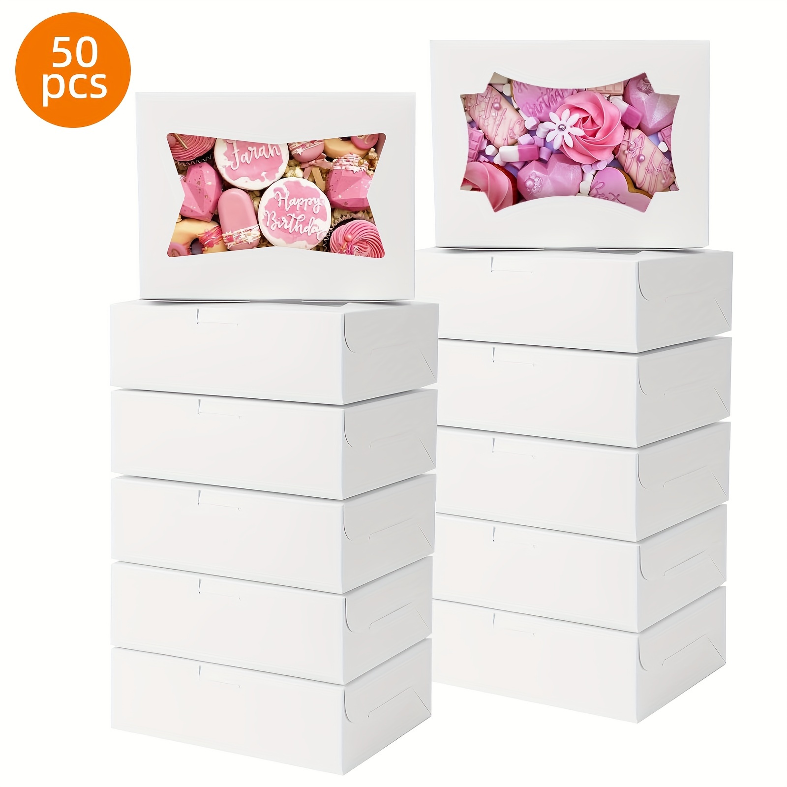 

30pcs 16×11×2.5 Inches White Bakery Boxes, Bakery Boxes With Window, Cookie Boxes, White Auto-popup Cake Boxes For Donuts, Chocolate Strawberries, Single Layer Cakes